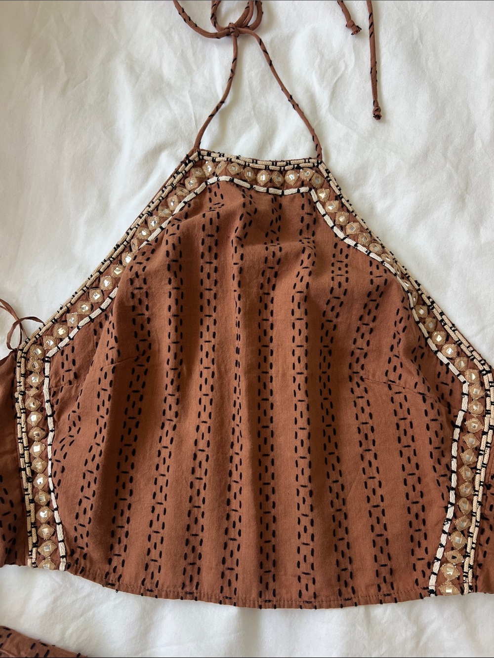 Zara Brown Halter Tie-Front Crop Top